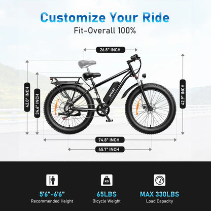 AMYET EB26 Electric Bike for Adults, 26*4.0 Fat Tire E-Mountain Bicycle,Peak 1500W Motor 48V 15Ah 7-Speed Ebike UL2849