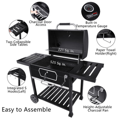 Royal Gourmet 30" CD2030AN Deluxe Charcoal Grill, BBQ Smoker Picnic Camping Patio Backyard Cooking, Black