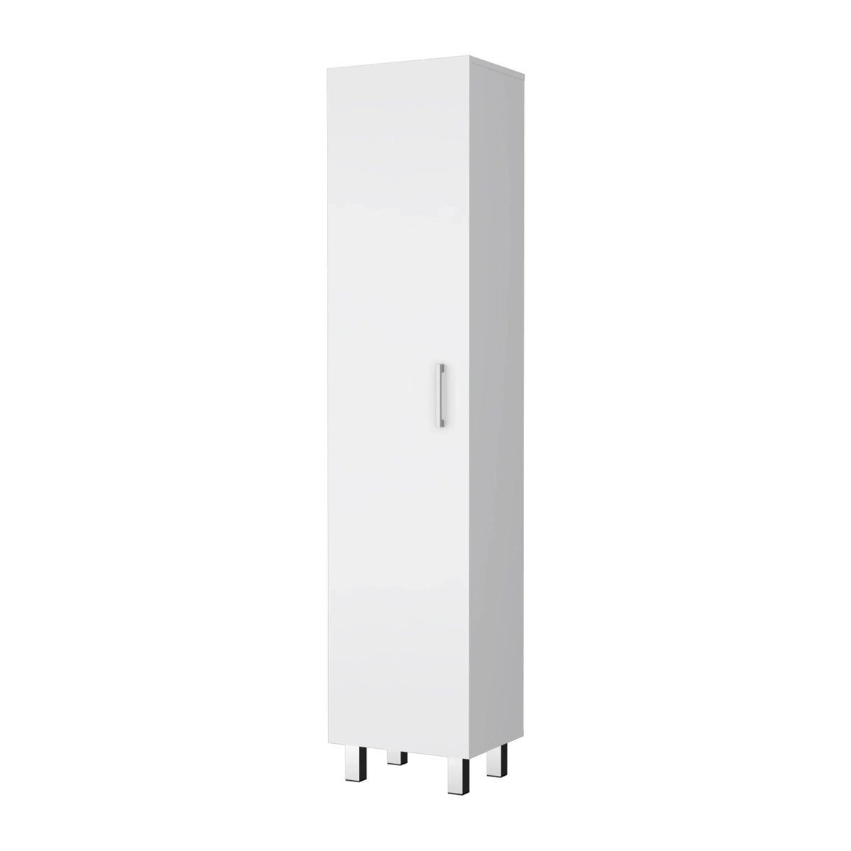 FM FURNITURE Clarno Tall Storage Cabinet, Single Door with Broom Hangers ,White