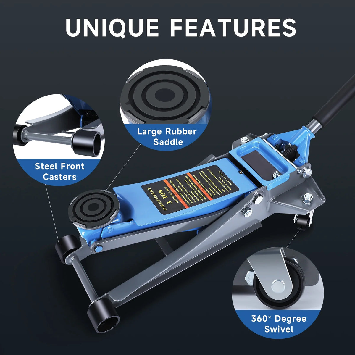 3 Ton Heavy Duty Floor Jack, Fast Lift & Stable Support, Carbon Steel Automotive Jack with Wheels, Max Lift 18.15" for Car and Truck Repair, Blue