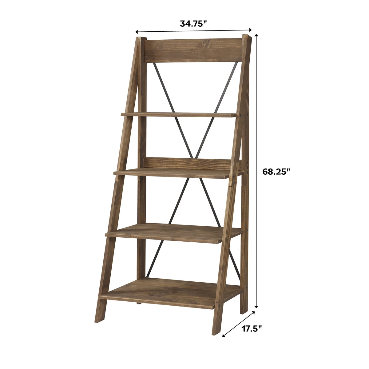 Walker Edison Solid Wood 4-Shelf Ladder Bookshelf, Brown