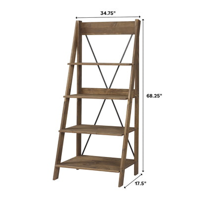 Walker Edison Solid Wood 4-Shelf Ladder Bookshelf, Brown
