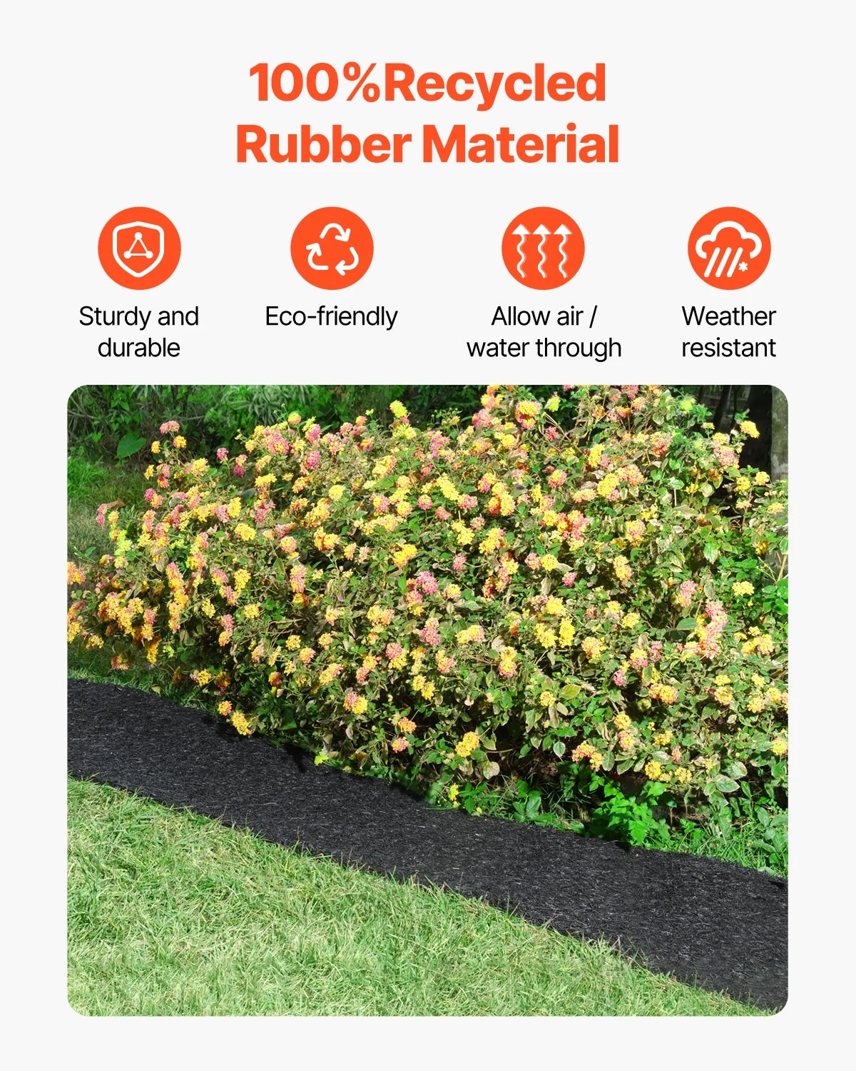 VEVOR Rubber Mulch for Landscaping, 2 Rolls Recycled Rubber Mulch Mat 96 x 22 in, Permanent Rubber Pathway, Natural-Looking Black Mulch Garden Edging for Plants, Vegetables & Flower Garden Barrier