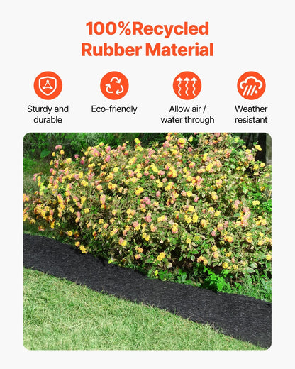 VEVOR Rubber Mulch for Landscaping, 2 Rolls Recycled Rubber Mulch Mat 96 x 22 in, Permanent Rubber Pathway, Natural-Looking Black Mulch Garden Edging for Plants, Vegetables & Flower Garden Barrier