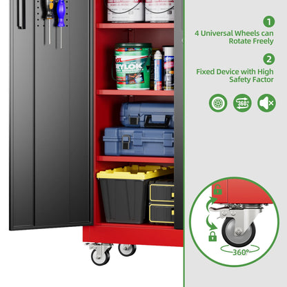 SUPEER Metal Rolling Storage Cabinets with Locking Doors and 5 Adjustable Shelves, Steel Garage Storage Cabinet for Garage, Office, Classroom, Assemble Required(Black)