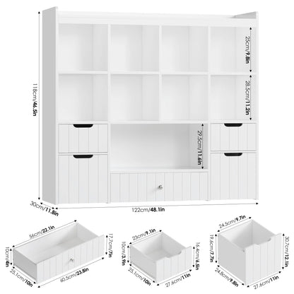 Homfa Kids Toy Storage Organizer with Cubby, Kids Toy Storage Chest with Removable Drawers, Kids Bookcase for Playroom Bedroom Living Room, Pink
