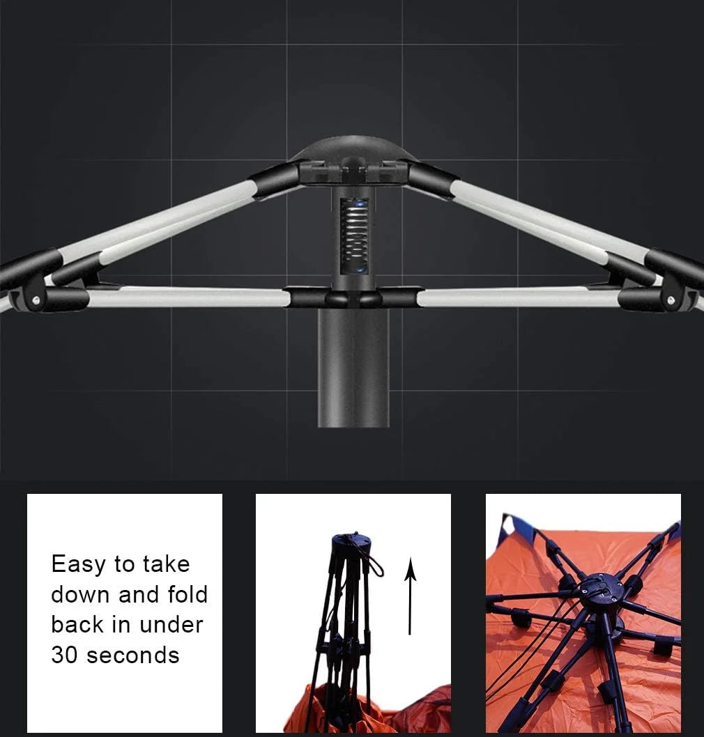 X-Large 4 Person Beach Tent Sun Shelter - Portable Sun Shade Instant Tent for Beach with Carrying Bag, Stakes, 6 Sand Pockets, Anti UV for Fishing Hiking Camping, Waterproof Windproof, Orange