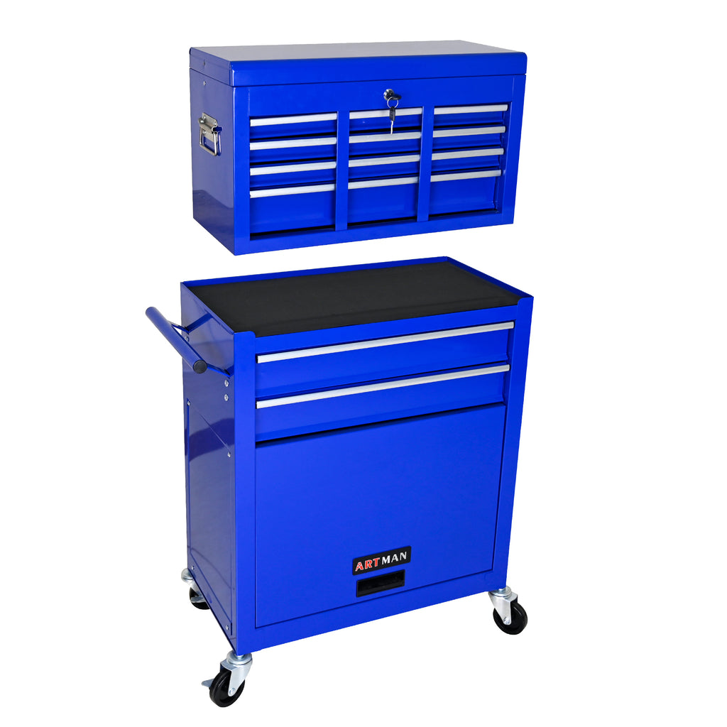 Leuco High Capacity Rolling Tool Chest with Wheels and Drawers, 8-Drawer Tool Storage Cabinet, Heavy-Duty Garage Organizer and Workshop Tool Box, Blue
