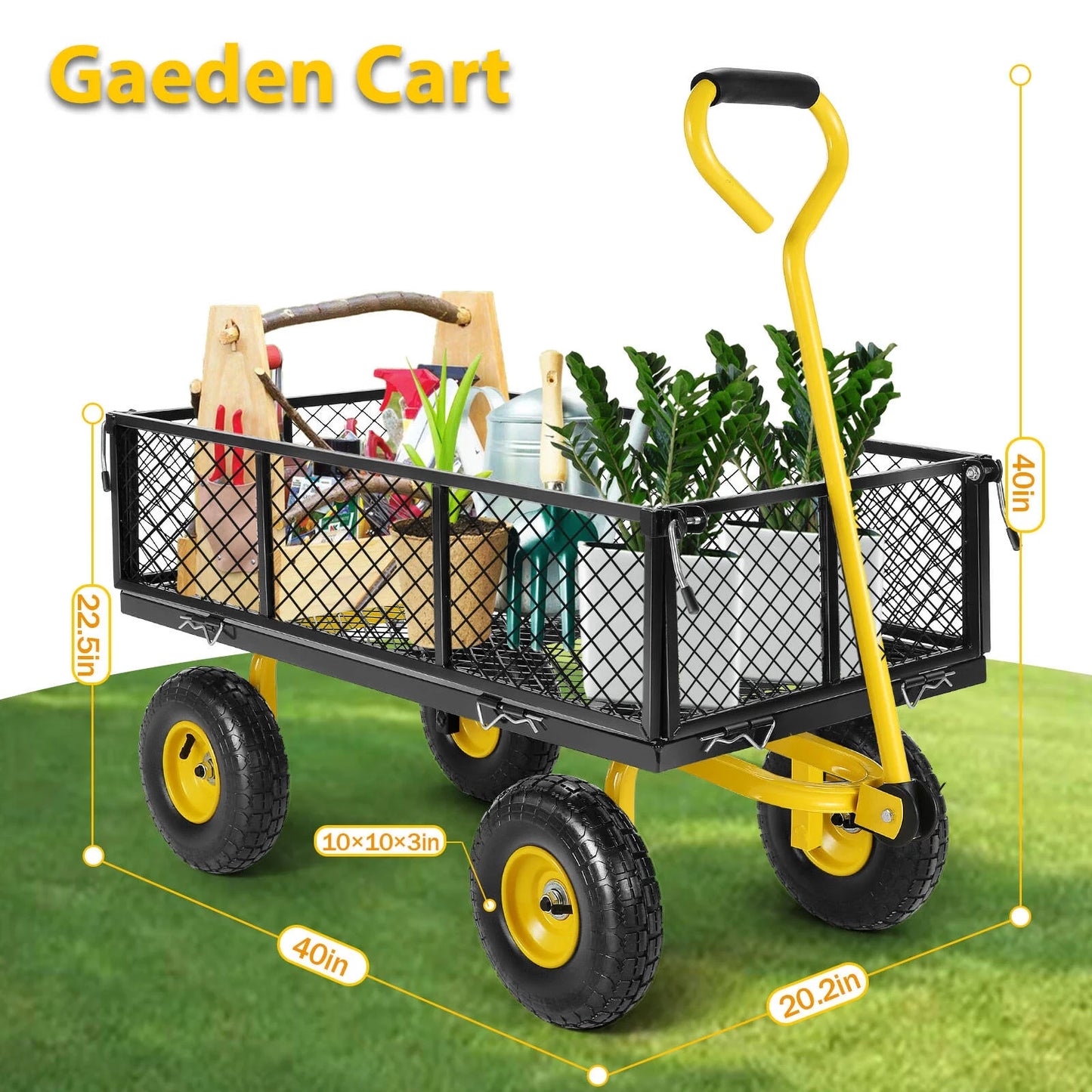 Farmdex Steel Mesh Garden Cart with 10" Tires Wagon Cart Newest Garden Utility Carts Heavy Duty 660LBS Capacity Folding Utility Wagon with Removable Sides, Garden Wagon for Yard