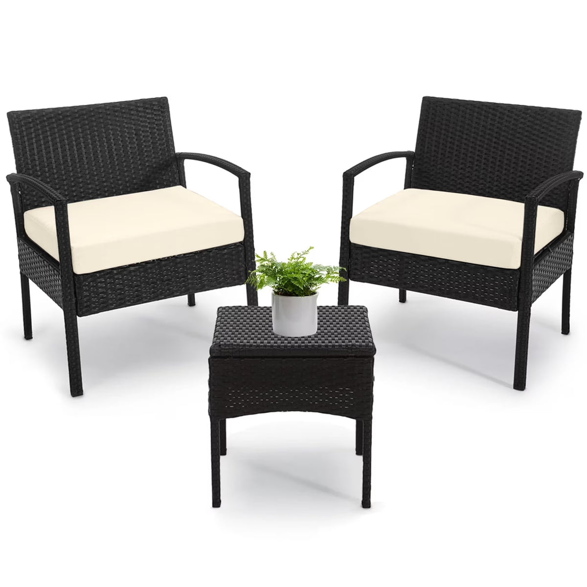 Tappio Outdoor Furniture 3 Piece Patio Bistro Furniture Set, Rattan Conversation Chairs Set with Side Table and Cushions, Patio Furniture Sets for Balcony Garden Porch, Red