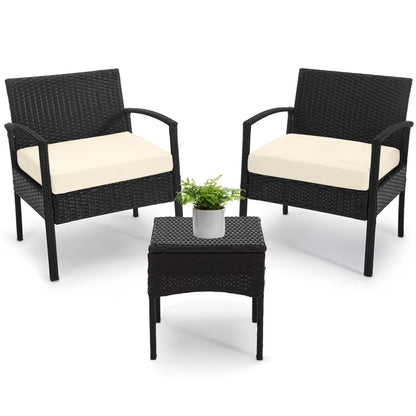 Tappio Outdoor Furniture 3 Piece Patio Bistro Furniture Set, Rattan Conversation Chairs Set with Side Table and Cushions, Patio Furniture Sets for Balcony Garden Porch, Red