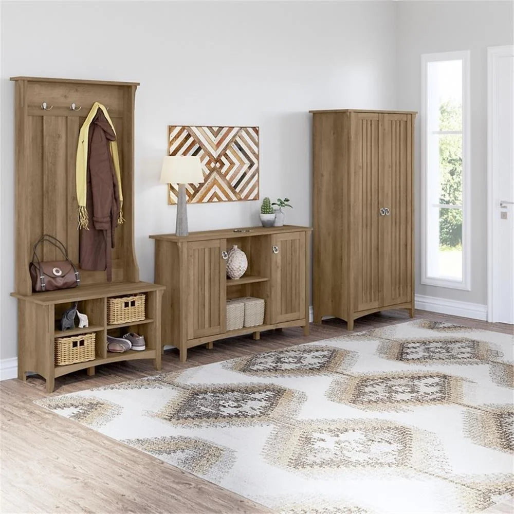 Pemberly Row Hall Tree w/ Shoe Storage Bench in Antique White - Engineered Wood