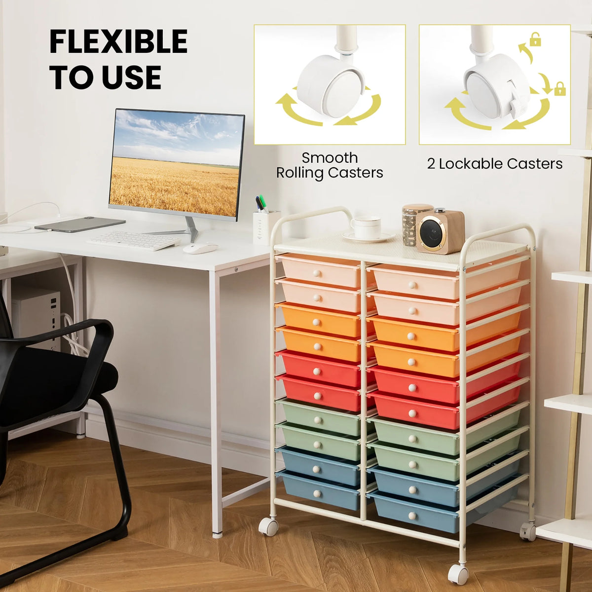 Gymax Office Rolling Cart 20 Storage Drawers Scrapbook Paper Studio Organizer Mutlicolor