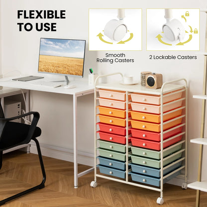 Gymax Office Rolling Cart 20 Storage Drawers Scrapbook Paper Studio Organizer Mutlicolor