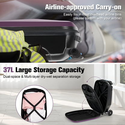 Advwin Scooter Luggage for Kids & Adults, Hardside Ride on Suitcase for Kids Ages 4-15 Multifunctional Lightweight Foldable Carry on Luggage with Wheels Ride on for Children Teenagers, Pink
