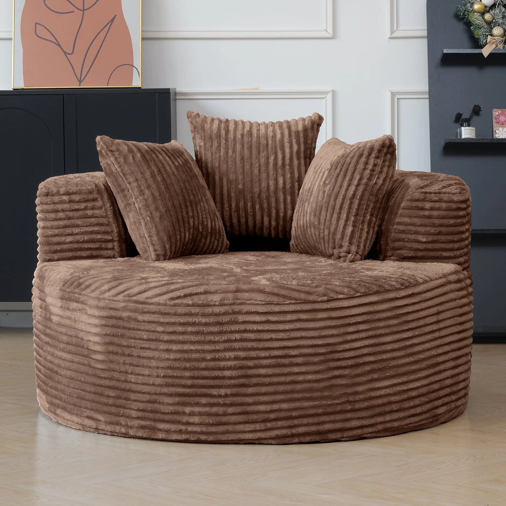 Sodrens Oversized Chaise Lounge Chair Indoor,Upholstered Sofa Bed with Throw Pillows and Armrests,Sleeper Chair for Living Room,Bedroom,Brown,Corduroy