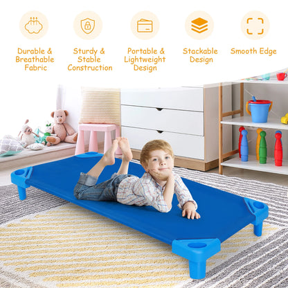 Costway Pack of 6 Kids Stackable Naptime Cot 52'' L x 23'' W Daycare Rest Mat Blue
