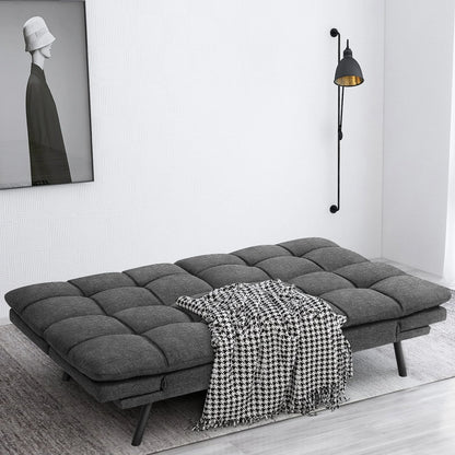 Convertible Memory Foam Futon Sofa Bed with Adjustable Armrests and Backrest,Gray