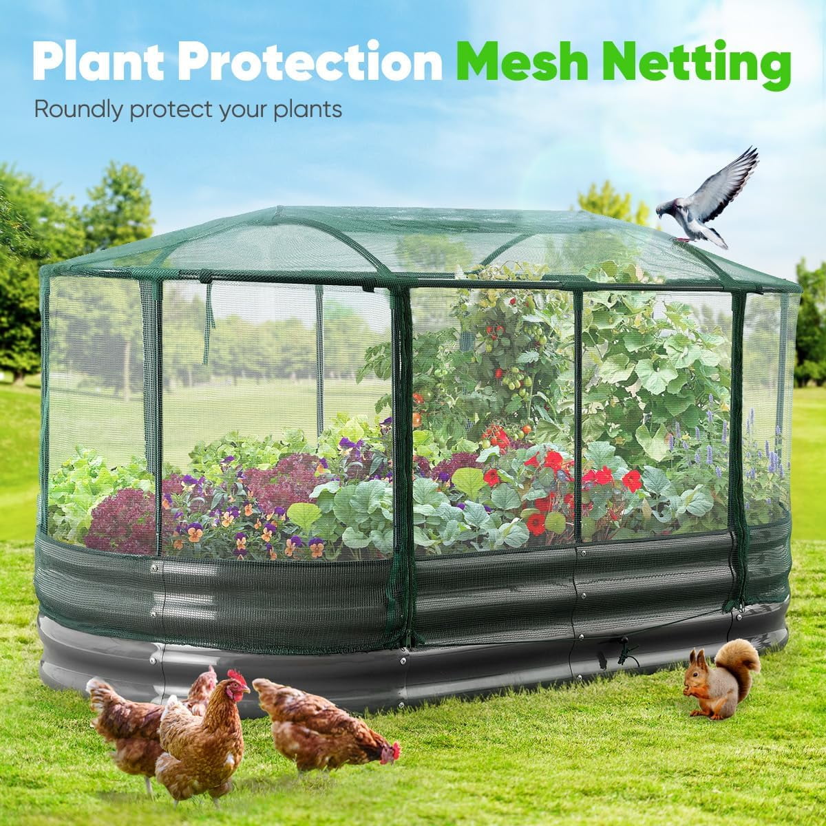Quictent 8x3x1 ft Galvanized Raised Garden Bed Kit with Self Watering System and Mesh Cover, Large Oval Metal Outdoor Planter Garden Boxes for Vegetables Herbs Flowers