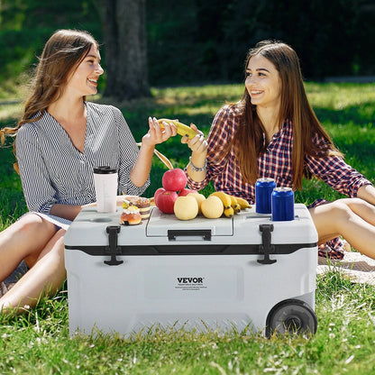 74 QT Wheeled Cooler - 120 Can Capacity Portable Ice Chest with Heavy-Duty Wheels & Cup Holders, Insulated Outdoor Cooler for Camping, Tailgating, Beach & BBQs, Leak-Proof Drain & Extended Cold Reten