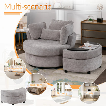 Muumblus Teddy Swivel Accent Barrel Chair, Modern Oversize Sherpa Comfy Round Reading Armchair for Living Room, Ivory