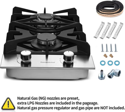 Gas Cooktop 12 inch Eascookchef Bulit-in Gas Stove Top 2 Burners NG/LPG Convertible Dual Burners