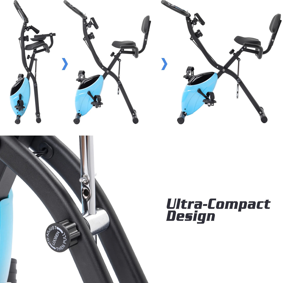 Exercise Bike Foldable Fitness Indoor Stationary Bike Magnetic Upright Recumbent Exercise Bike for Home Workout - Light Blue