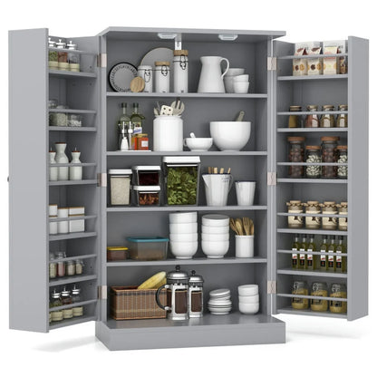Spaco 17-Tier Kitchen Small Pantry Cabinet with 2 Doors and 6 Adjustable Shelves, Cabinet Pantry, Freestanding 5-Tier Shelving Pantries for Kitchen Storage, Gray