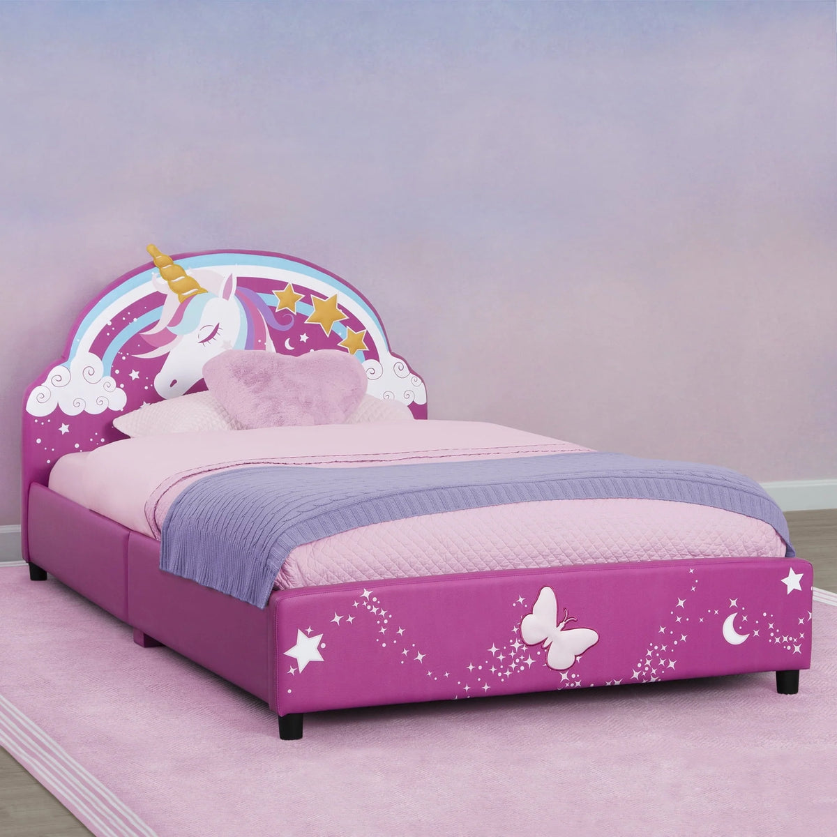 Delta Children Unicorn Upholstered Twin Bed, Pink