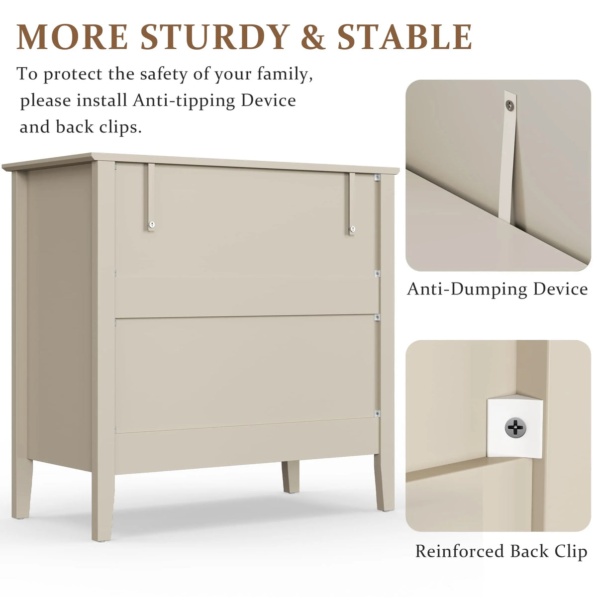 May Color Large White 3 Drawer Dresser Set of 2 with Fluted Panel, Modern Chest of Drawers with Silent Slide Drawers, Wood Accent Nightstand with Storage for Bedroom Living Room, Hallway