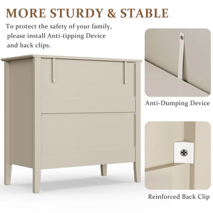 May Color Large White 3 Drawer Dresser Set of 2 with Fluted Panel, Modern Chest of Drawers with Silent Slide Drawers, Wood Accent Nightstand with Storage for Bedroom Living Room, Hallway