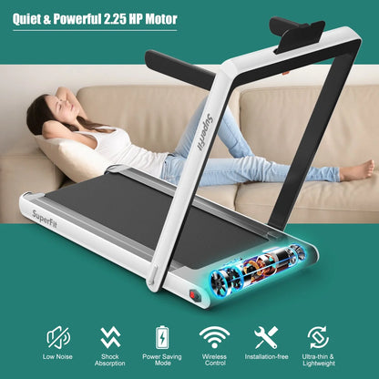 Gymax 2 in 1 Folding Treadmill 2.25HP Running Machine w/ Dual Display APP Control Black