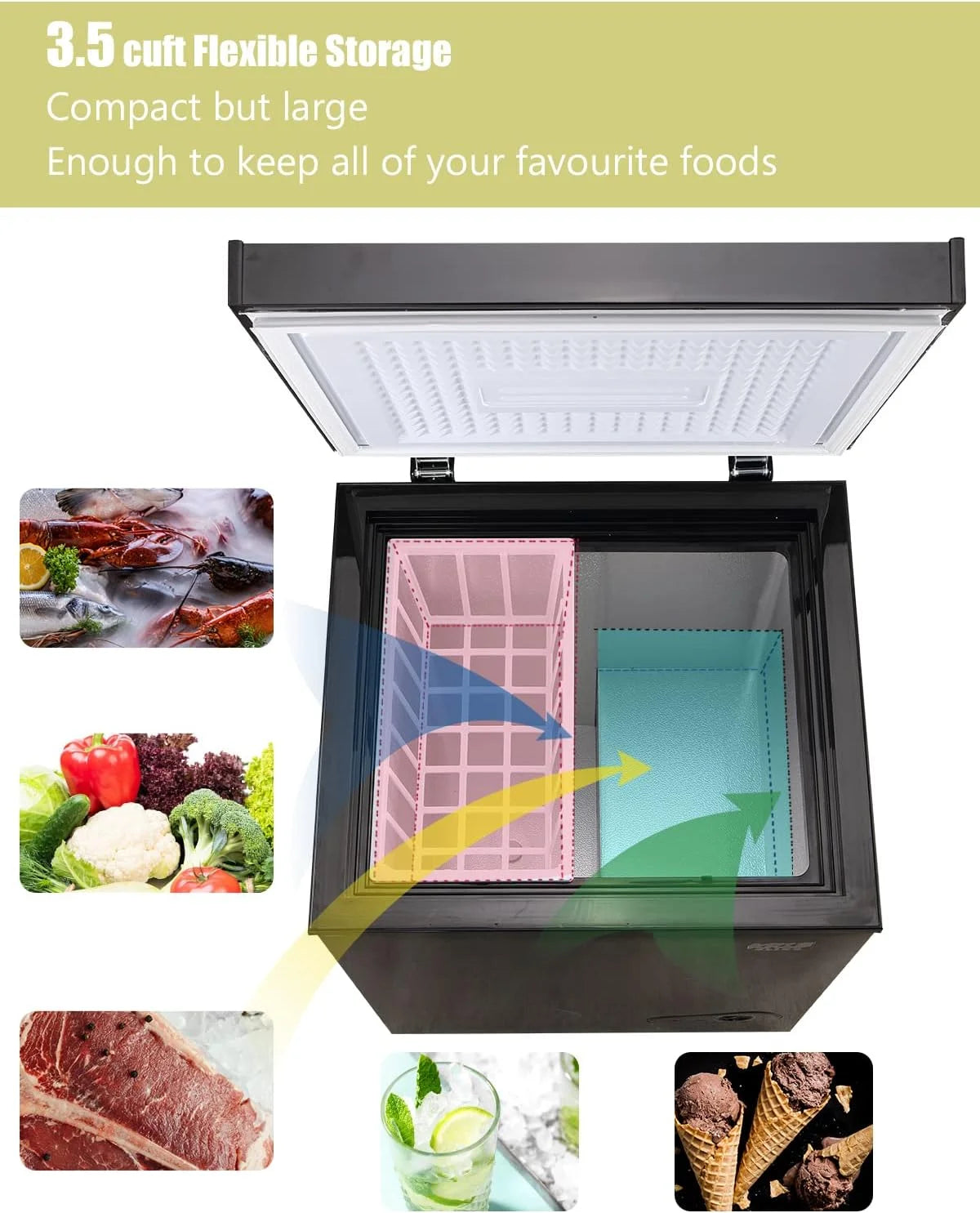 GGTB 3.0 Cu.ft Chest Freezer Top Open Door Compact Freezer with Adjustable Temperature Black