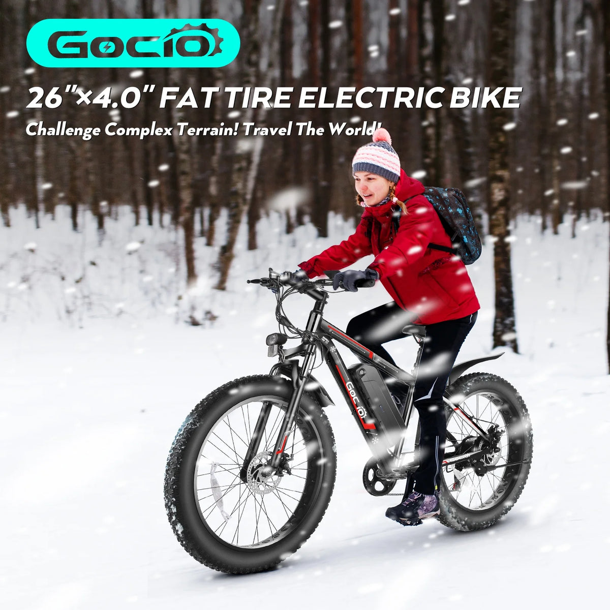Gocio 26" 4.0 Fat Tire Electric Bike for Adults, 500W Motor, 48V 13Ah Battery, Lightweight Aluminum Alloy Frame, Max 22Mph Electric Mountain Bike Beach Snow Ebike for Men, Professional 7-Speed UL2849