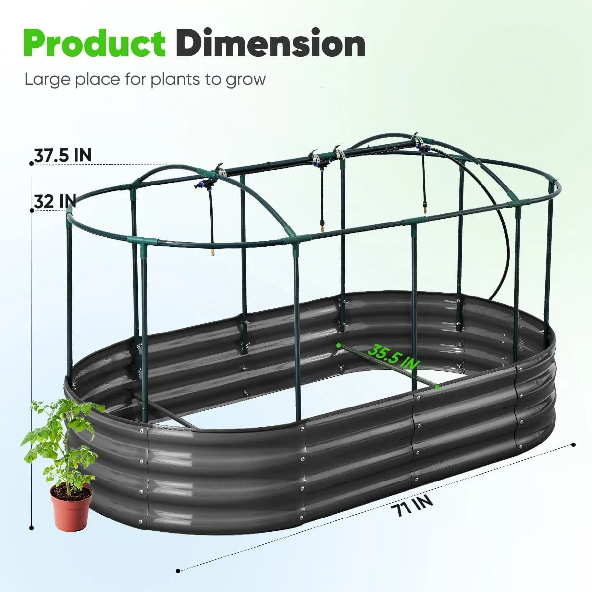Quictent 8x3x1 ft Galvanized Raised Garden Bed Kit with Self Watering System and Mesh Cover, Large Oval Metal Outdoor Planter Garden Boxes for Vegetables Herbs Flowers