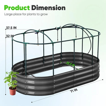 Quictent 8x3x1 ft Galvanized Raised Garden Bed Kit with Self Watering System and Mesh Cover, Large Oval Metal Outdoor Planter Garden Boxes for Vegetables Herbs Flowers