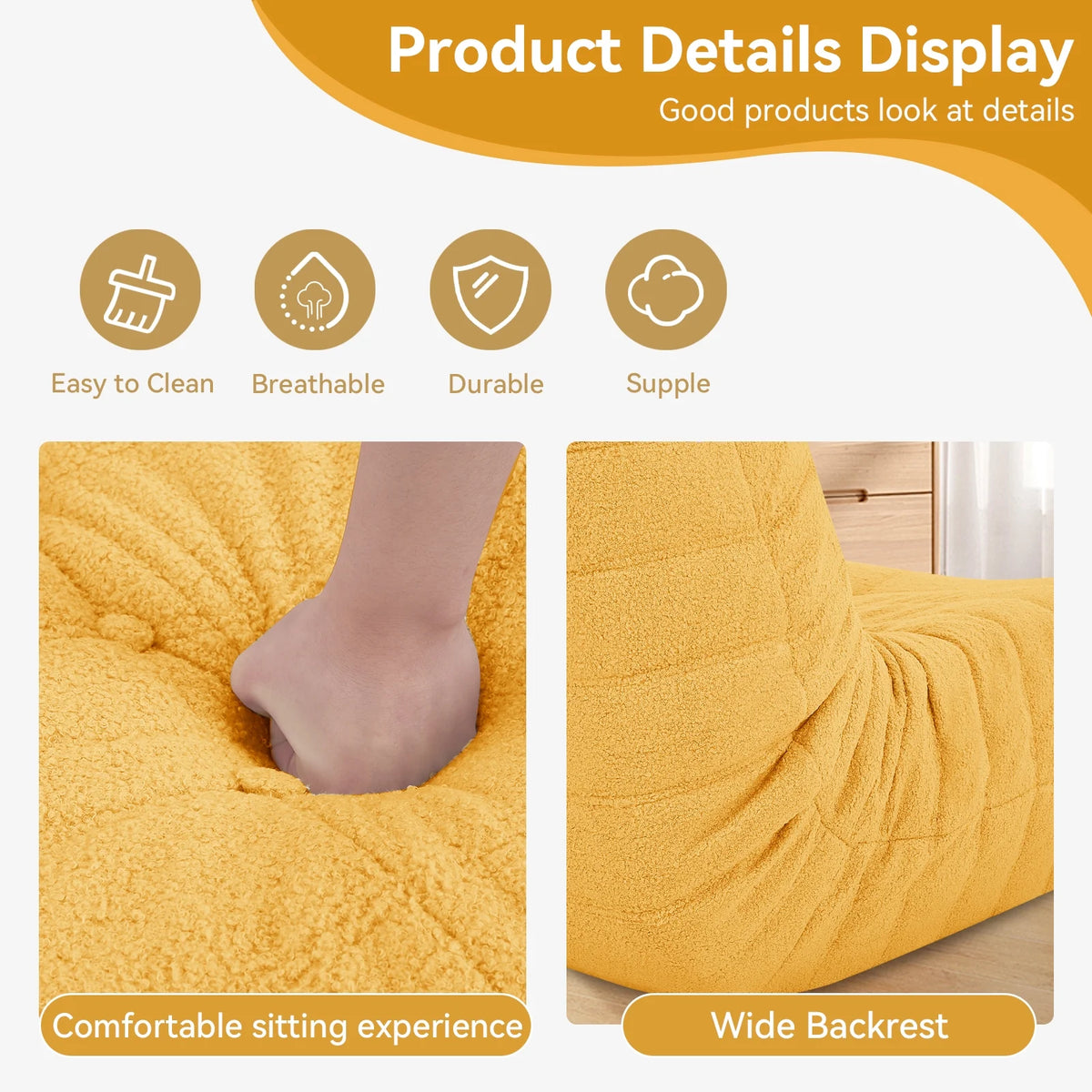 VFD Bean Bag Chairs for Adults, Beanbag Chair with Ottoman Lounge Sofa Memory Foam Comfy Reading Chair for Bedroom & Living Room, Lazy Floor Sofa Couch