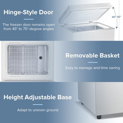 Auseo Mini Freezer Chest 3.5 cu ft,  Black Deep Freezer & Side Handle, Compact Freezer with 7 Gear Adjustable Temperature, Removable Storage Basket*2, Energy Saving