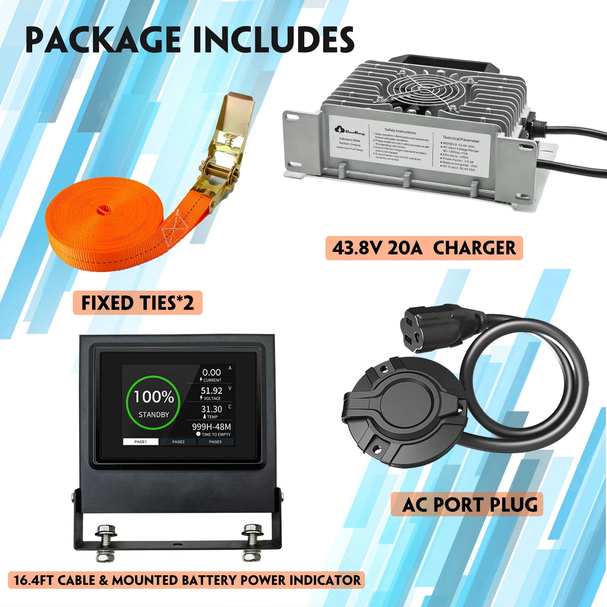 36V(38.4V) 105Ah LiFePO4 Golf Cart Battery Built-in 250A Bluetooth BMS,with 20A Charger,Touch Monitor,6000+ Cycles,Perfect for Golf Carts,Trolling Motor