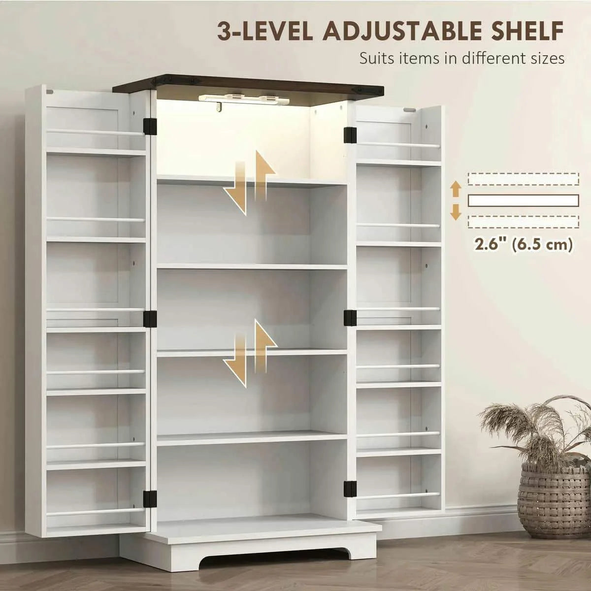 Spaco 17-Tier Kitchen Small Pantry Cabinet with 2 Doors and 6 Adjustable Shelves, Cabinet Pantry, Freestanding 5-Tier Shelving Pantries for Kitchen Storage, Gray