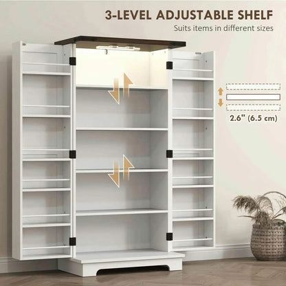 Spaco 17-Tier Kitchen Small Pantry Cabinet with 2 Doors and 6 Adjustable Shelves, Cabinet Pantry, Freestanding 5-Tier Shelving Pantries for Kitchen Storage, Gray