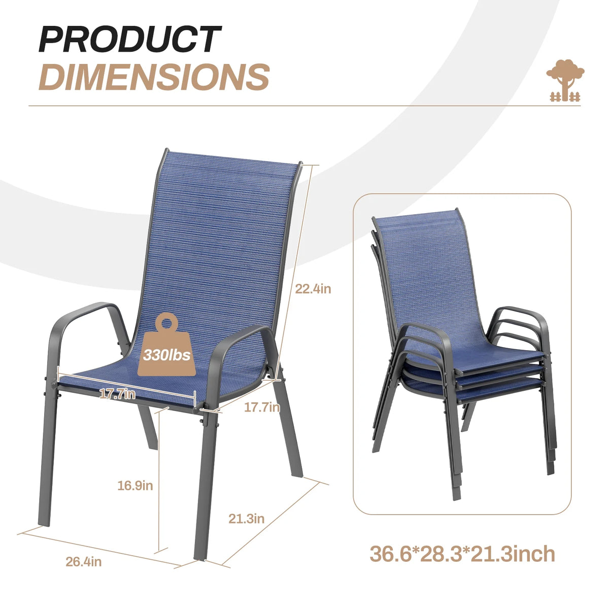 LAZY BUDDY Patio Chairs Set of 4, Stackable Outdoor Dining Chairs, Heavy Duty Breathable Chairs for Backyard, Garden, Lawn 330lbs