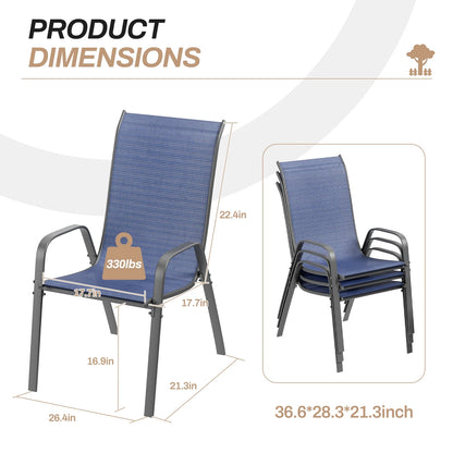 LAZY BUDDY Patio Chairs Set of 4, Stackable Outdoor Dining Chairs, Heavy Duty Breathable Chairs for Backyard, Garden, Lawn 330lbs