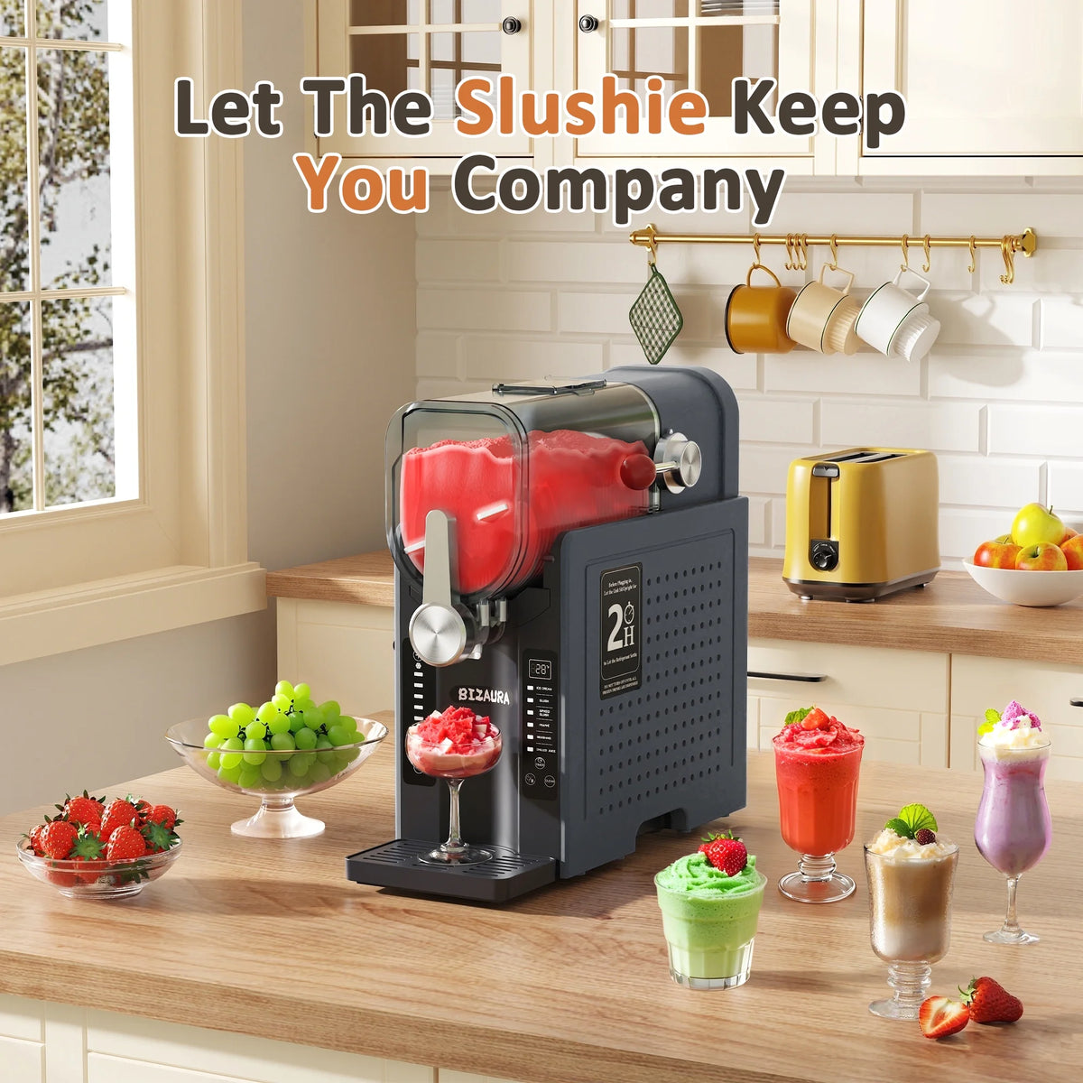 BIZAURA Slushie Machine, Slushy Machine for Home No Ice Need, Professional Frozen Drink Maker, 6 Presets for Milkshakes, Frapp��s, Slush, Ice Cream