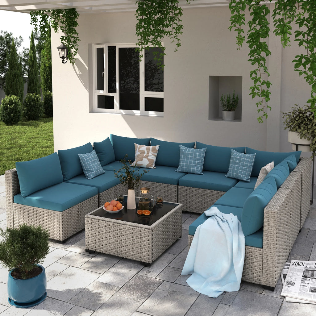 7 Pieces Patio Conversation Set, Outdoor Sectional PE Rattan Wicker Furniture Seat,Dark Gray