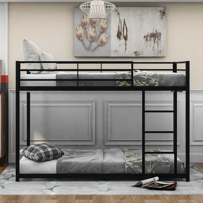 Euroco Twin Metal Low Bunk Bed with Ladder, Black