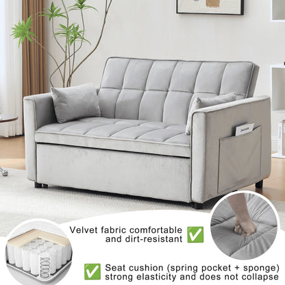 Velvet 3-in-1 Convertible Sofa Bed �C USB Charging, Adjustable Backrest Pull-Out Couch Loveseat Sleeper for Living Room, Apartment & Small Space,Black