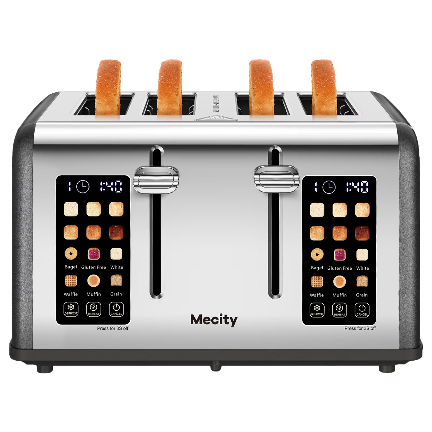 Mecity 4-Slice Touchscreen Toaster, Stainless Steel, 6 Browning Settings, Reheat, Cancel, Defrost, Removable Tray
