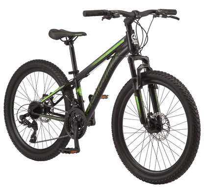Sidewinder mountain bike, 24-inch wheels, 21 speeds, black / green
