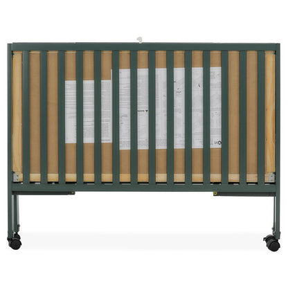 Dream On Me Quinn Full-Size Folding Crib. Removable Wheels. Modern Nursey. Adjustable Mattress Support. Patent Folding System in Olive